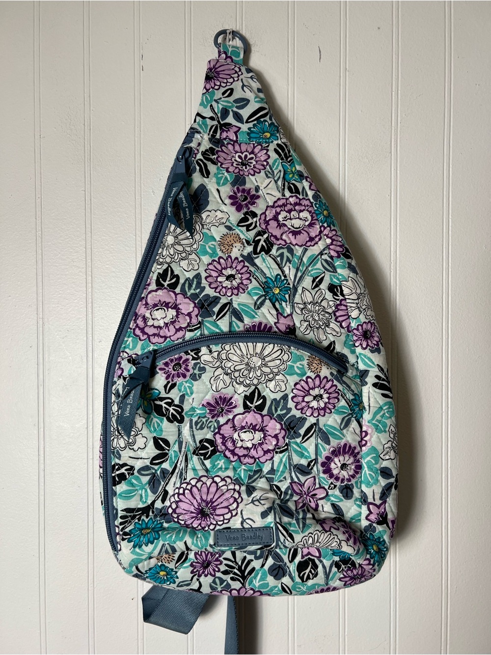 Vera Bradley Teal Purple Floral Sling Backpack Bag